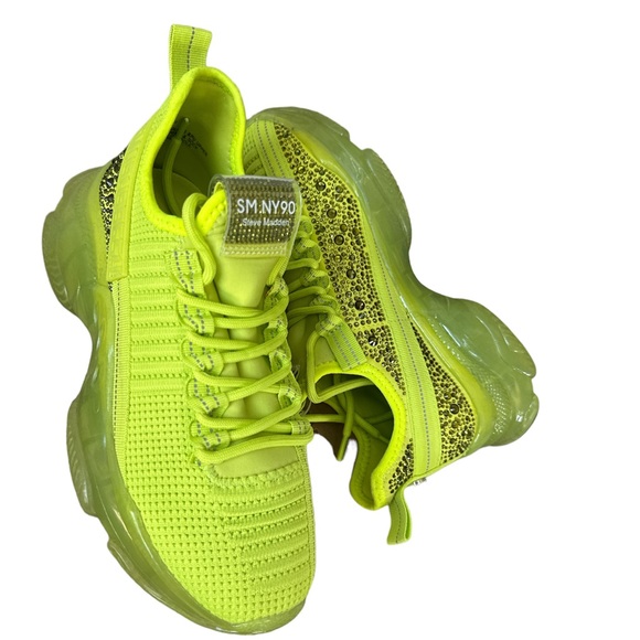 Steve Madden Maxima Lime Green Rhinestone Chunky Sneakers - Picture 2 of 7